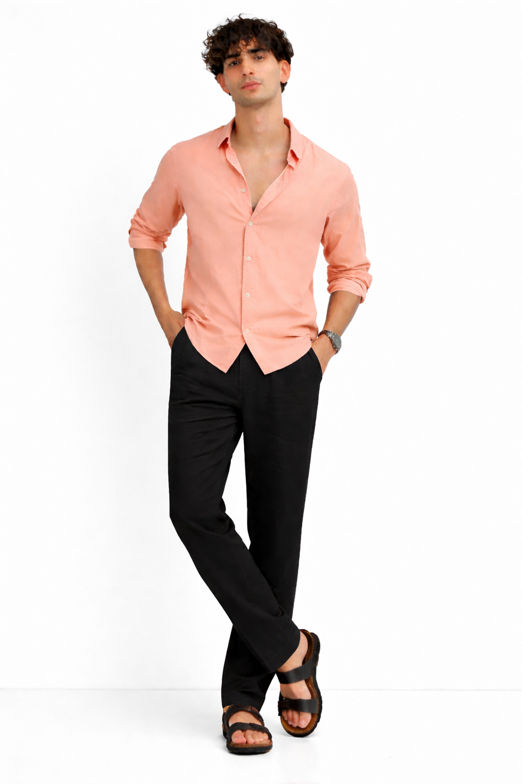 Peach Shirt & Black Pant Set